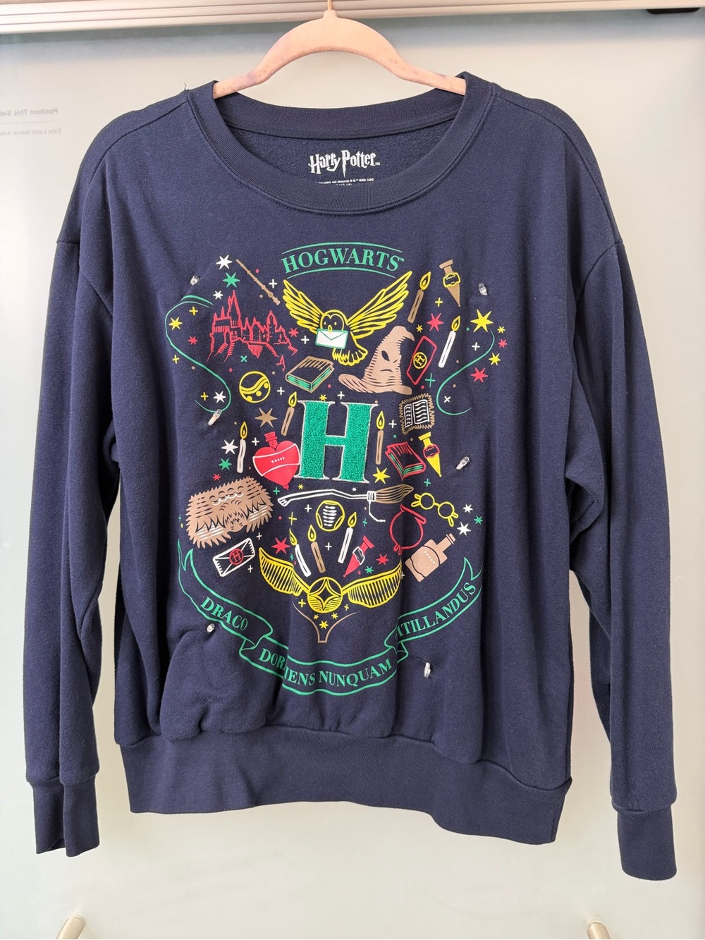 Warner Bros. Hogwarts Graphic Navy Light Up Crewneck Sweater
